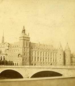 France Paris Prefecture de Police Bridge Old Photo Stereoview 1870