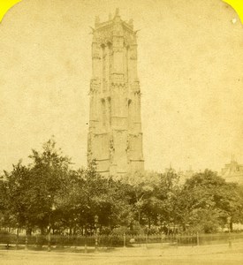 France Paris Tour Saint Jacques Tower Old Photo Stereoview 1870
