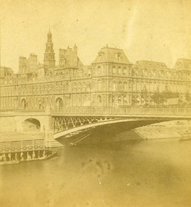 France Paris City Hall Hotel de Ville Bridge Old Photo Stereoview 1870