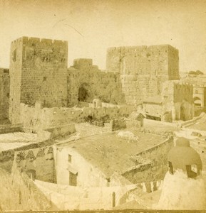 Israel Palestine Jerusalem Zion Gate Bab Harat al-Yahud Photo Stereoview 1875