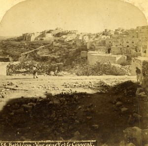 Palestine Bethlehem & Convent General View Old Photo Stereoview 1875