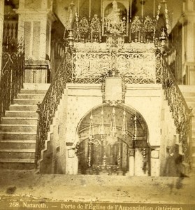 Israel Nazareth Church of the Annunciation interior Old Photo Stereoview 1875