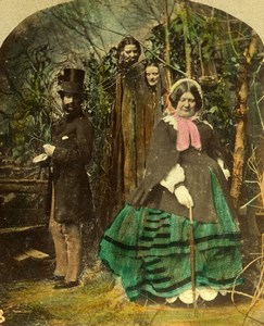 British Scene de Genre Anonymous Appointment Stereo Photo hand colored 1865