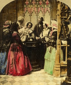 United Kingdom Scene de Genre Christening Elliott Stereo Photo hand colored 1865