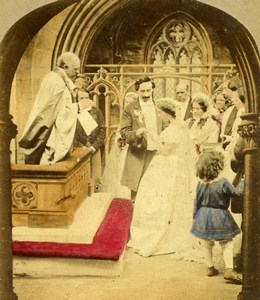 United Kingdom Scene de Genre Wedding Old Stereo Photo hand colored 1865