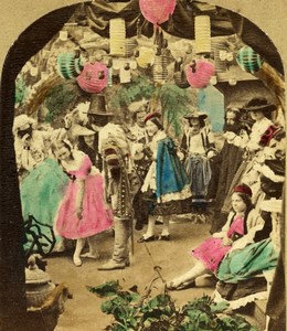 British Scene de Genre Photographic Fantasy Old Stereo Photo hand colored 1865