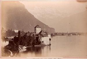 Chillon Dent du Midi Lake Houses old Albumen Photo 1890