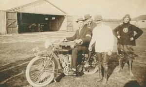 Louis Janoir Adolphe Pegoud on Indian Motorcycle Moscow Russia old Photos 1914