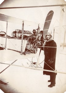 Russia Moscow Airfield WWI Aviation Boris Rossinsky Biplane Skis old Photo 1915