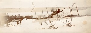 Russie Aerodrome Moscou WWI Aviation Boris Rossinsky Biplan Skis Ancienne Photo 1915